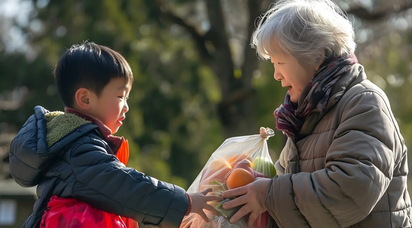 Кинематографичная сцена, демонстрирующая поддержку и доброту среди человеческих сообществ.